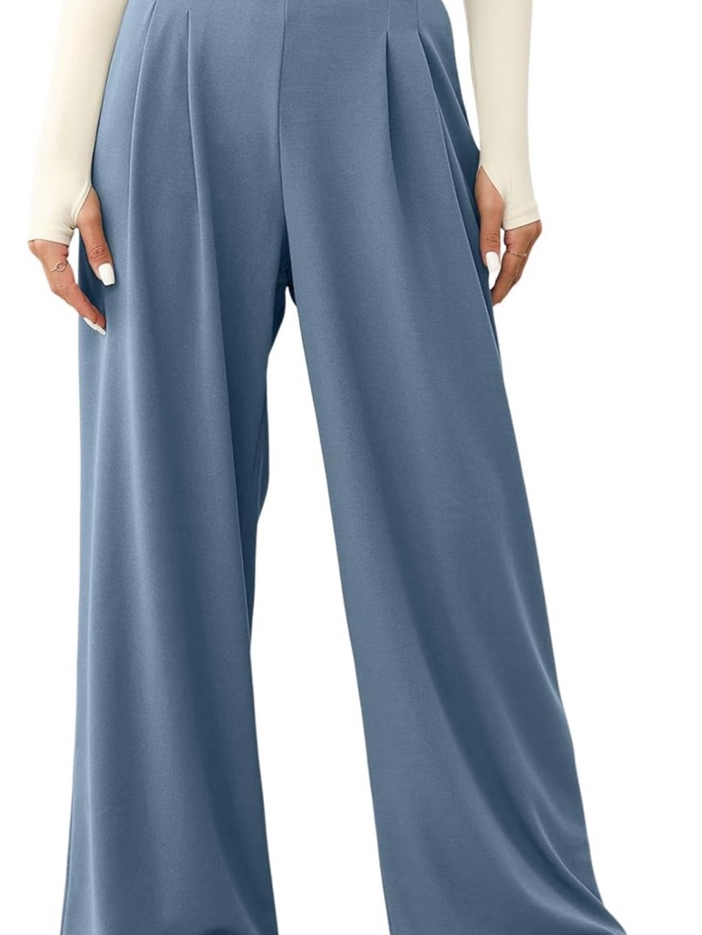 Wide Leg High-Waist Blue Casual Pants
